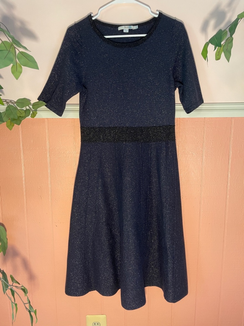 Boden Diona Navy Sparkle Knit Midnight Blue Midi Dress, Size US 10L
